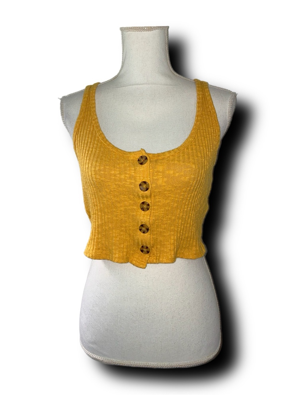 Forever 21 Mustard Ribbed Button-Front Crop Tank